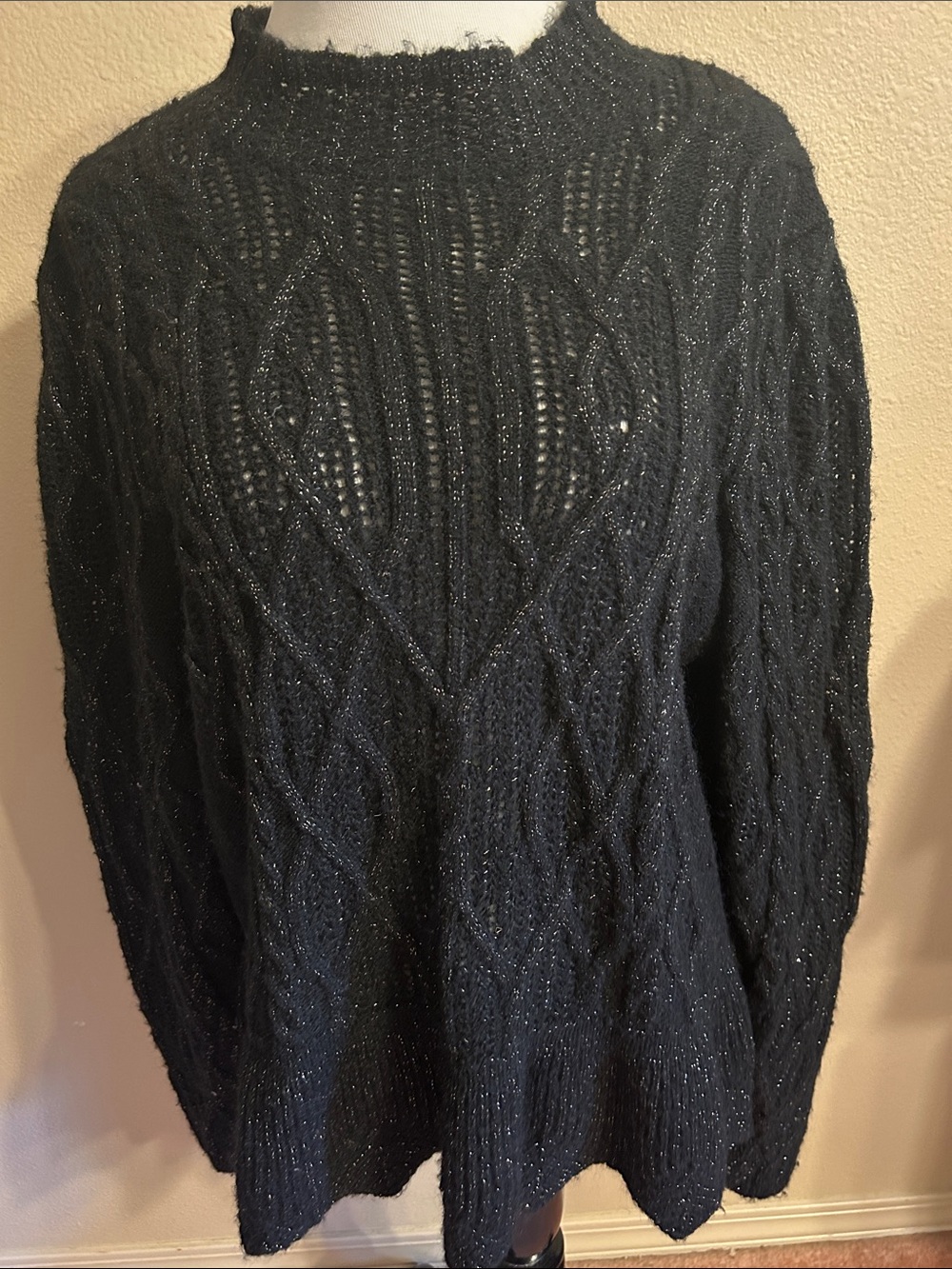 Express Black Metallic Cable Knit Crewneck Sweater